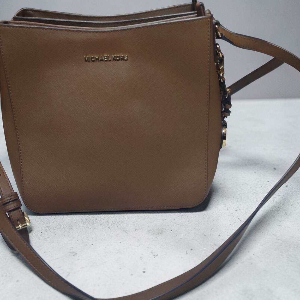 Michael Kors Brown Saffiano Crossbody Bag with Gold Hardware